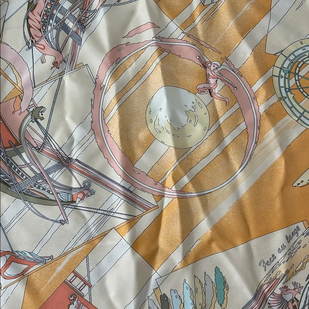 Vintage Hermes Orange Face Au Silk Scarf - Picture 3 of 9